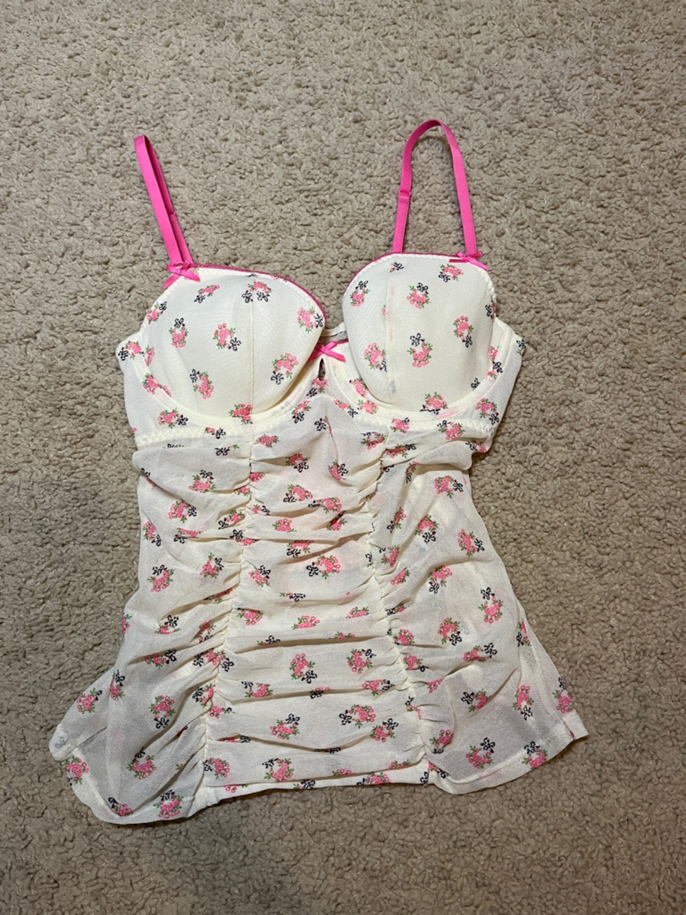 NWT Betsey Johnson Intimates Large Three Of Cups Floral Corset Camisole Romantic